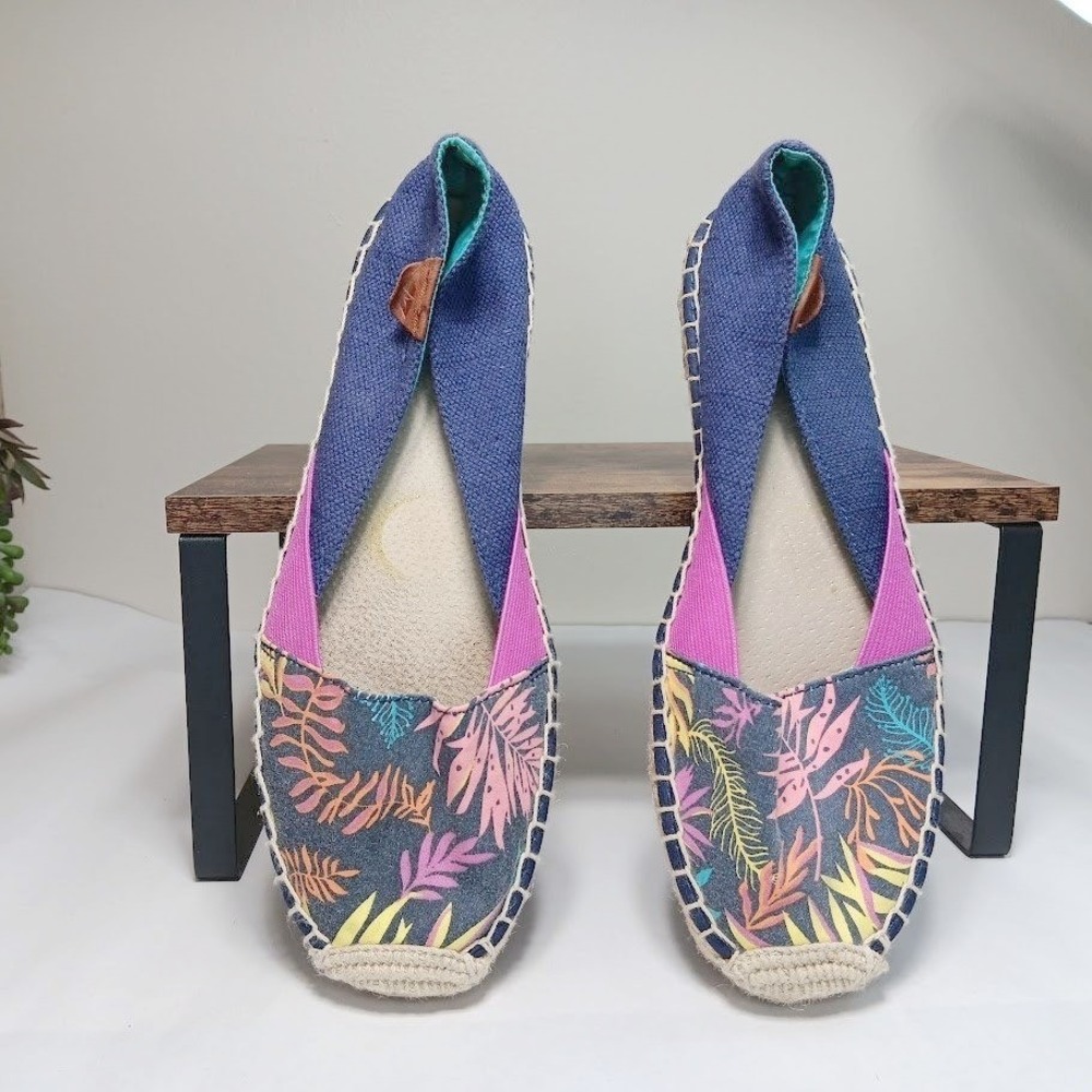 Sperry Espadrille Flats Womens 8 Navy Blue Tropical Floral Slip On Shoes
